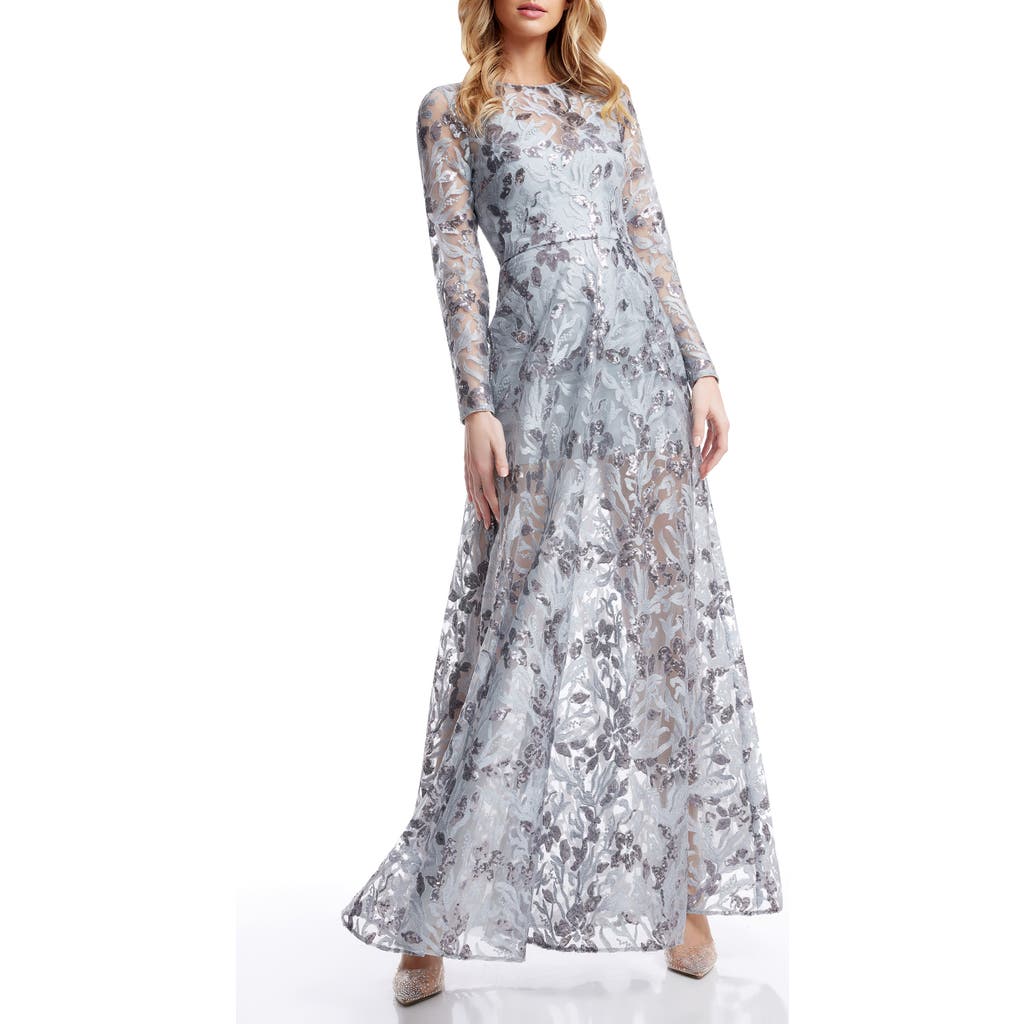 DRESS THE POPULATION DRESS THE POPULATION AVA SEQUIN FLORAL LONG SLEEVE A-LINE GOWN