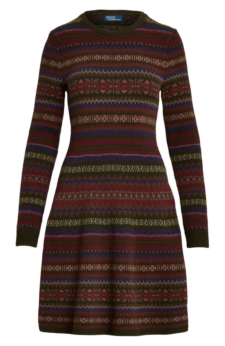 Ralph Lauren Fair Isle Long Sleeve Sweater Dress, Alternate, color, Olive Multi