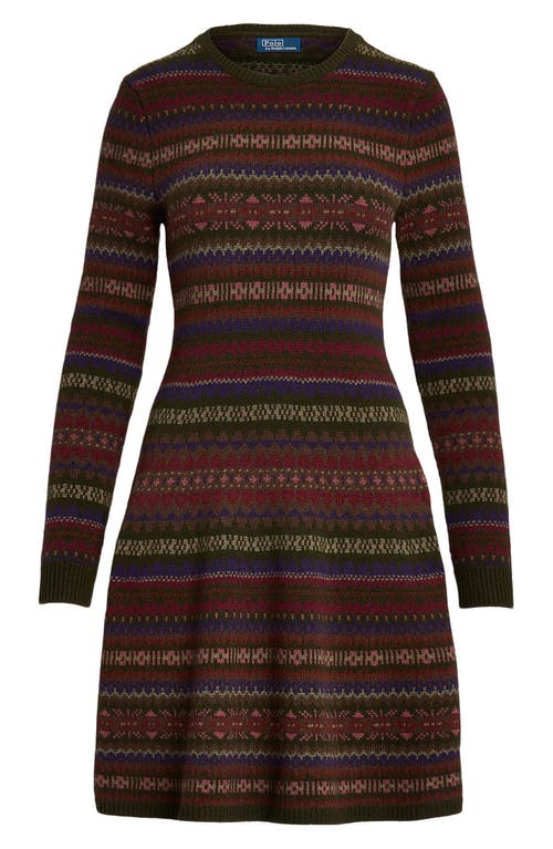 Ralph Lauren Fair Isle Long Sleeve Sweater Dress In Olive Multi