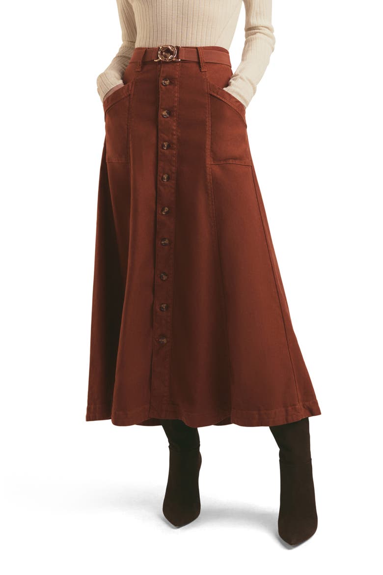 The Lila Linen Blend A-Line Skirt, Main, color, EQUESTRIAN SADDLE