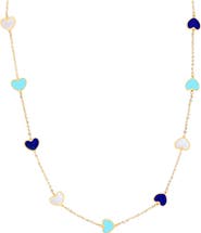 The Lovery Fine Jewelry Mixed Blue Heart Station Necklace