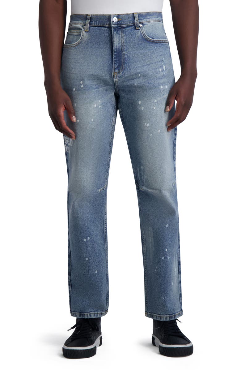KARL LAGERFELD PARIS Splatter Straight Leg Jeans, Main, color, 