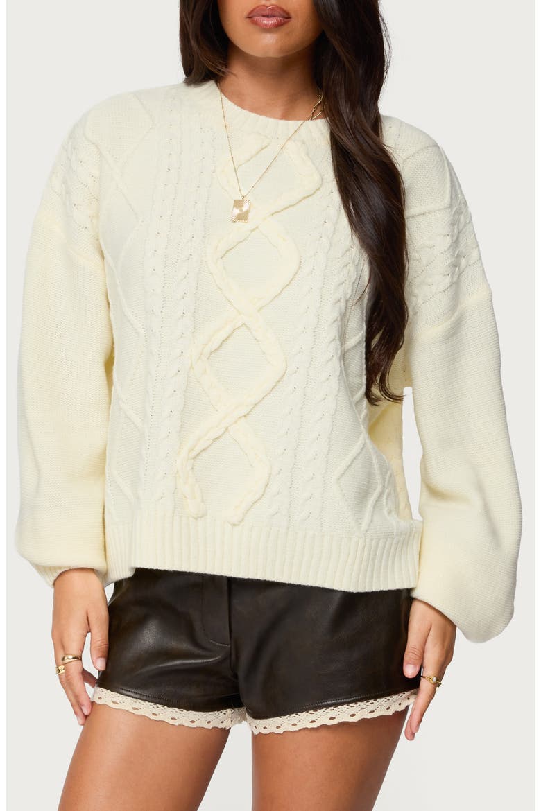 Oversize Crewneck Cable Stitch Sweater, Main, color, CREAM