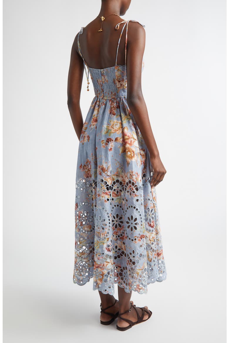 Awaken Picnic Eyelet Embroidered Linen Sundress, Alternate, color, CHAMBRAY FLORAL