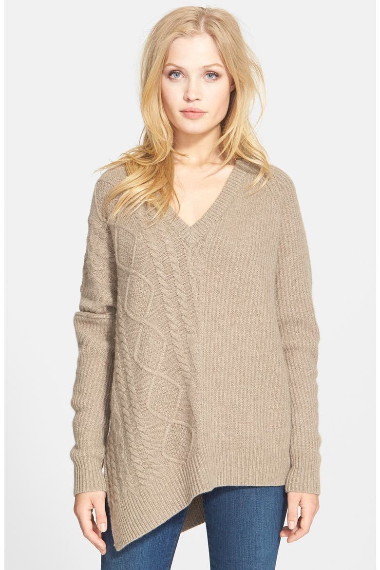 Asymmetrical Cable Knit Sweater, Main, color, TAUPE