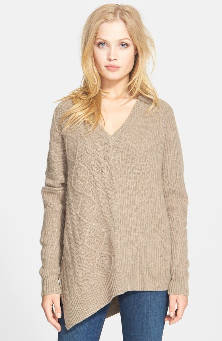 autumn cashmere Asymmetrical Cable Knit Sweater, Main, color, 