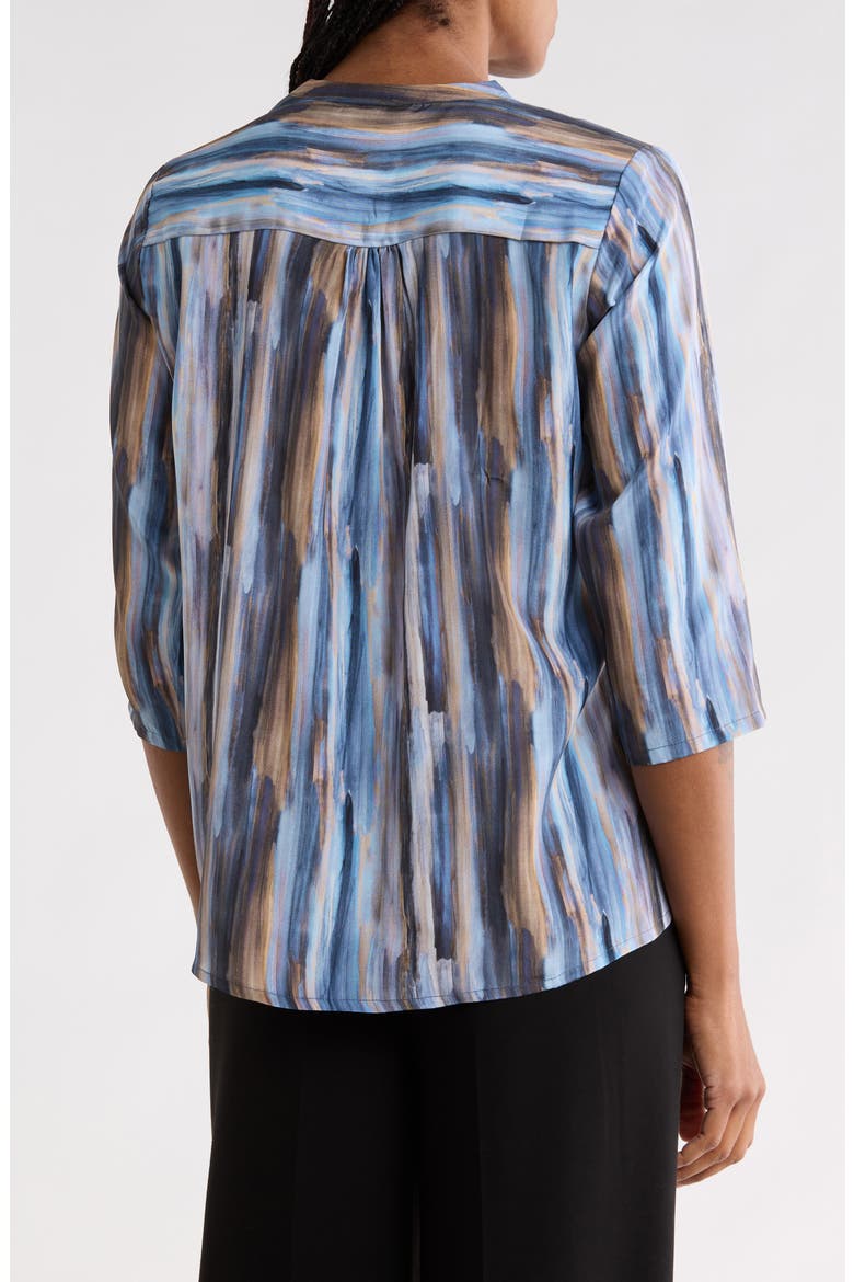 Tassel Mandarin Collar V-Neck Blouse, Alternate, color, BLUE/ BROWN MULTI