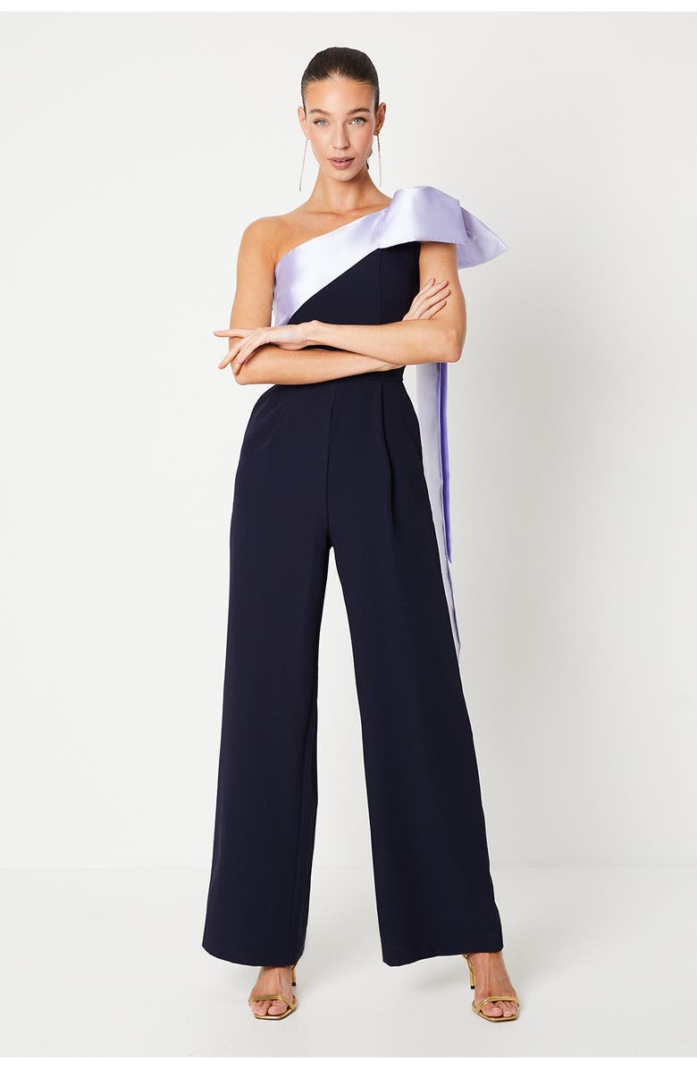 Coast Bow One Shoulder Wide Leg Jumpsuit, Main, color, Navy