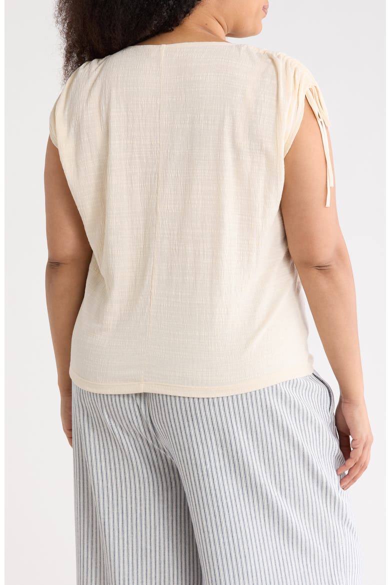 Ruched Shoulder Crinkle Knit Top, Alternate, color, EGGSHELL
