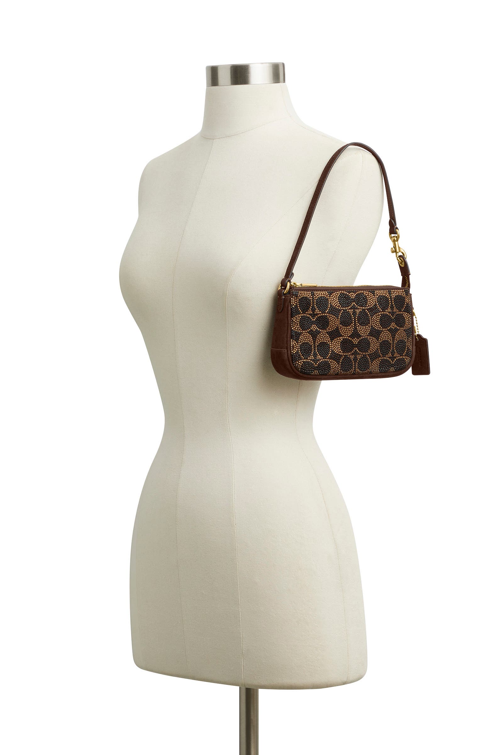 Plaza 18 Crystal Signature Suede Shoulder Bag, Alternate, color, B4/ DARK CHOCOLATE