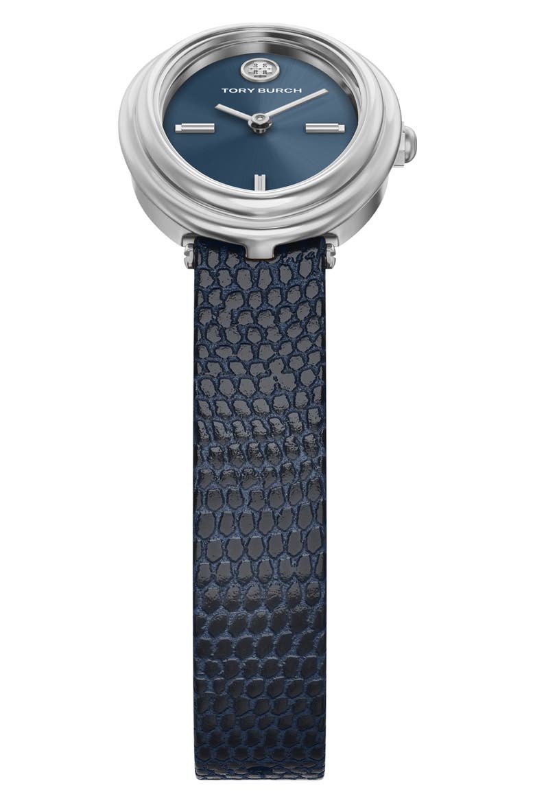 The Oval Leather Strap Watch, 22mm x 28mm, Alternate, color, BLUE
