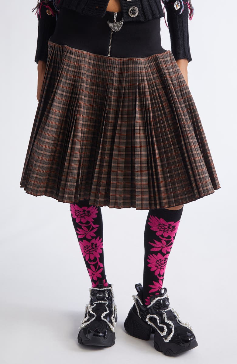 Chopova Lowena Fret Plaid Pleated Skirt, Main, color, Black Multi