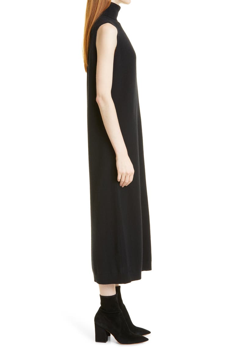 Sleeveless Turtleneck Cashmere Midi Sweater Dress, Alternate, color, BLACK