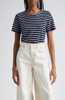 Veronica Beard Carla Stripe Crewneck Cotton T-Shirt