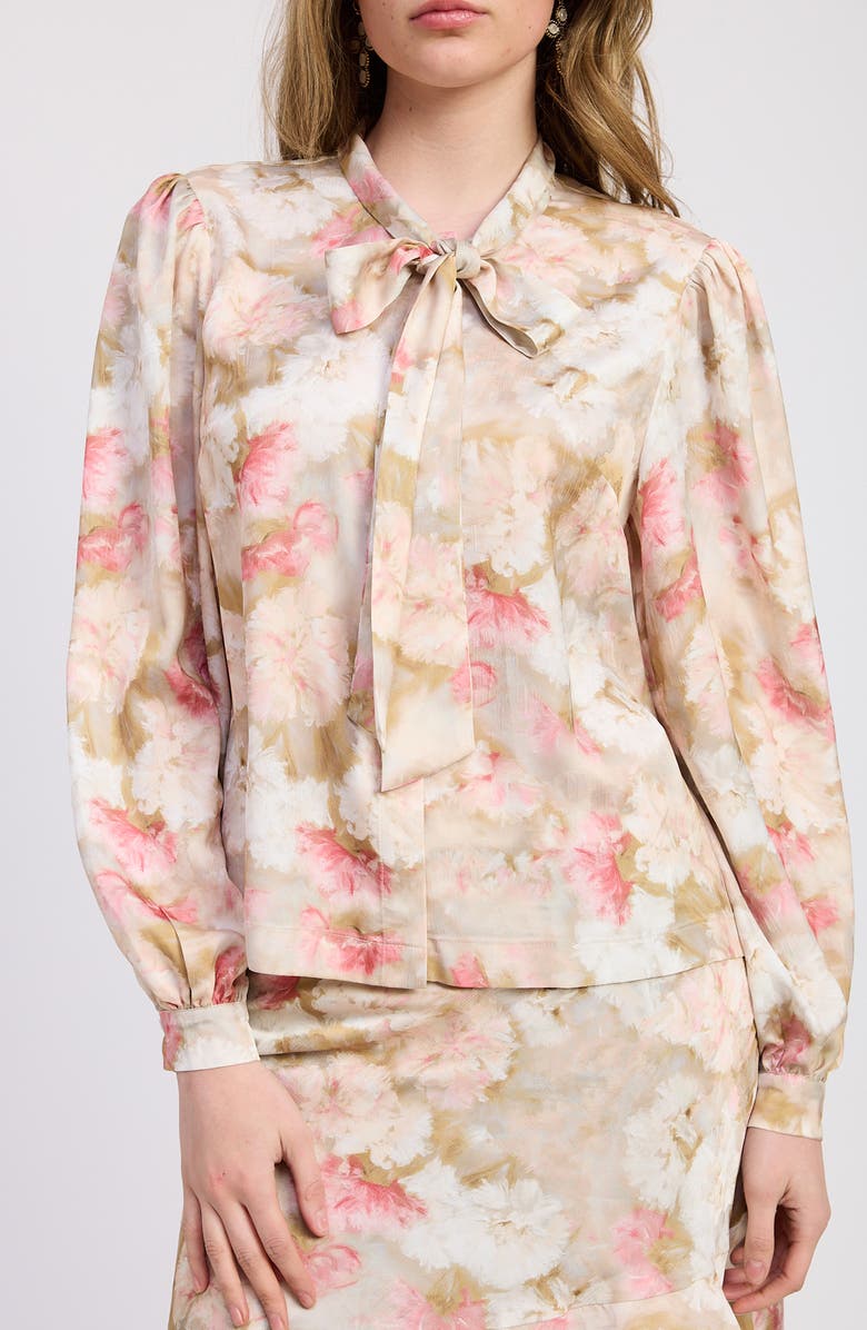 JACQUIE THE LABEL Mackenzie Balloon Sleeve Satin Button-Up Shirt, Alternate, color, Chartreuse Pink