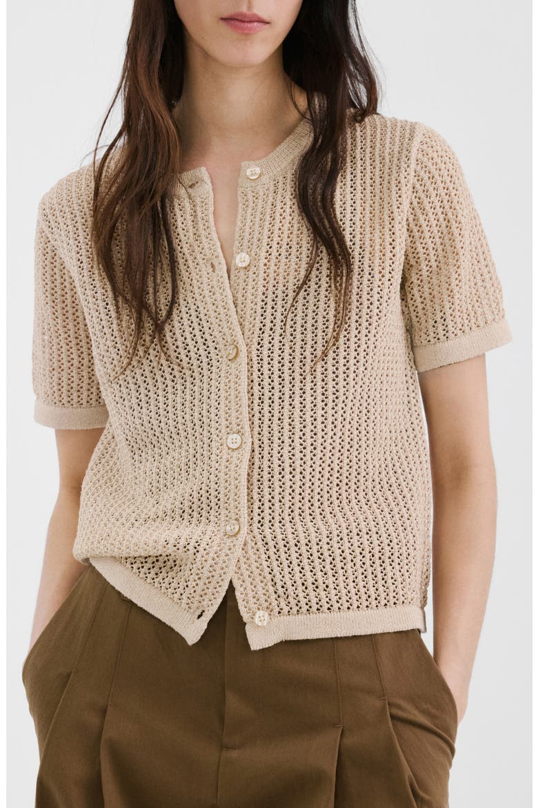 Openwork Short Sleeve Cardigan, Main, color, SAND