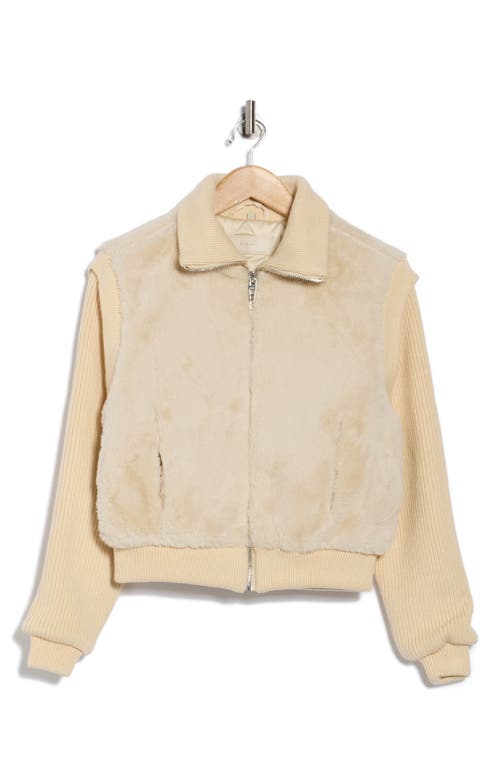 Blanknyc Mixed Media Faux Fur Bomber Jacket In Neutral