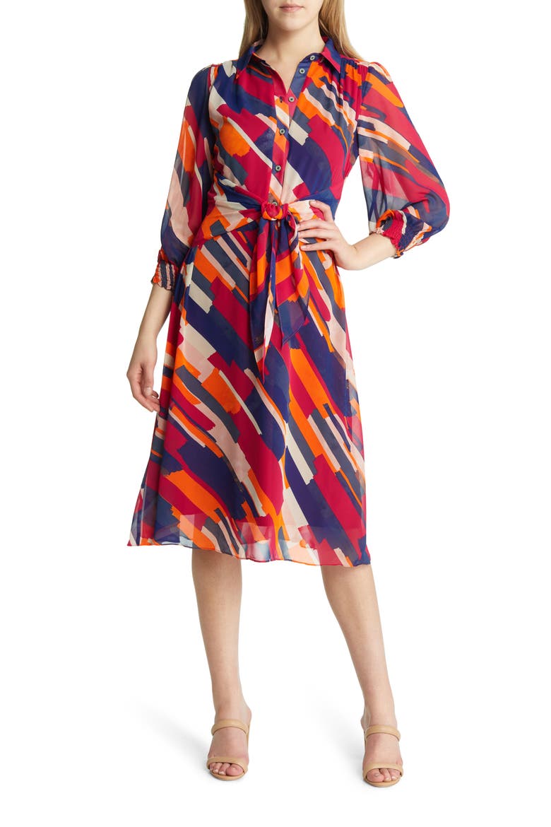 Diagonal Print Chiffon Shirtdress, Main, color, IVORY/ MAGENTA