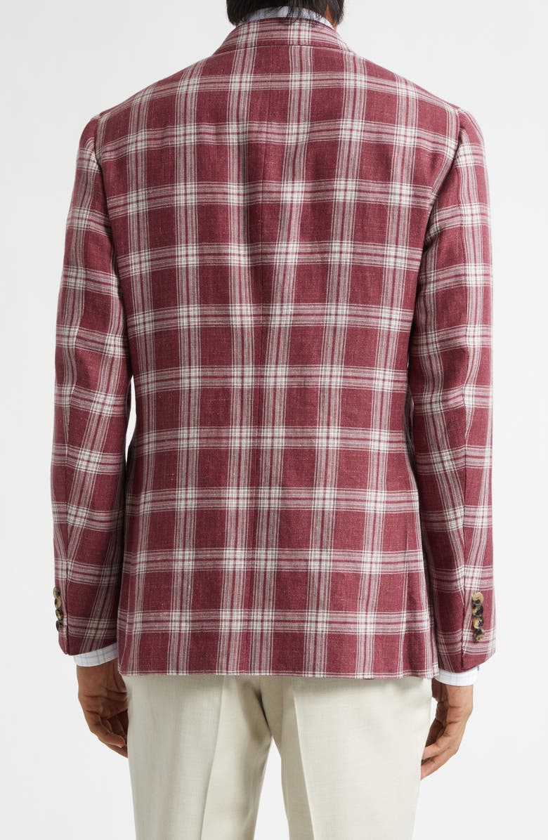 ISAIA Delave Plaid Linen & Wool Sport Coat, Alternate, color, Dark Red