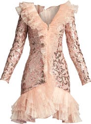 SHO by Tadashi Shoji Sequin Ruffle Long Sleeve Cocktail Dress