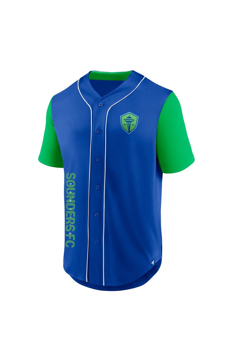 FANATICS Men's Fanatics Branded Blue Seattle Sounders FC Balance Fashion Baseball Jersey, Alternate, color,