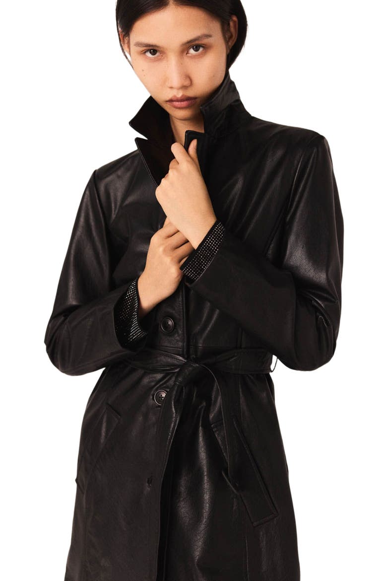 Long leather trench coat, Alternate, color, Black