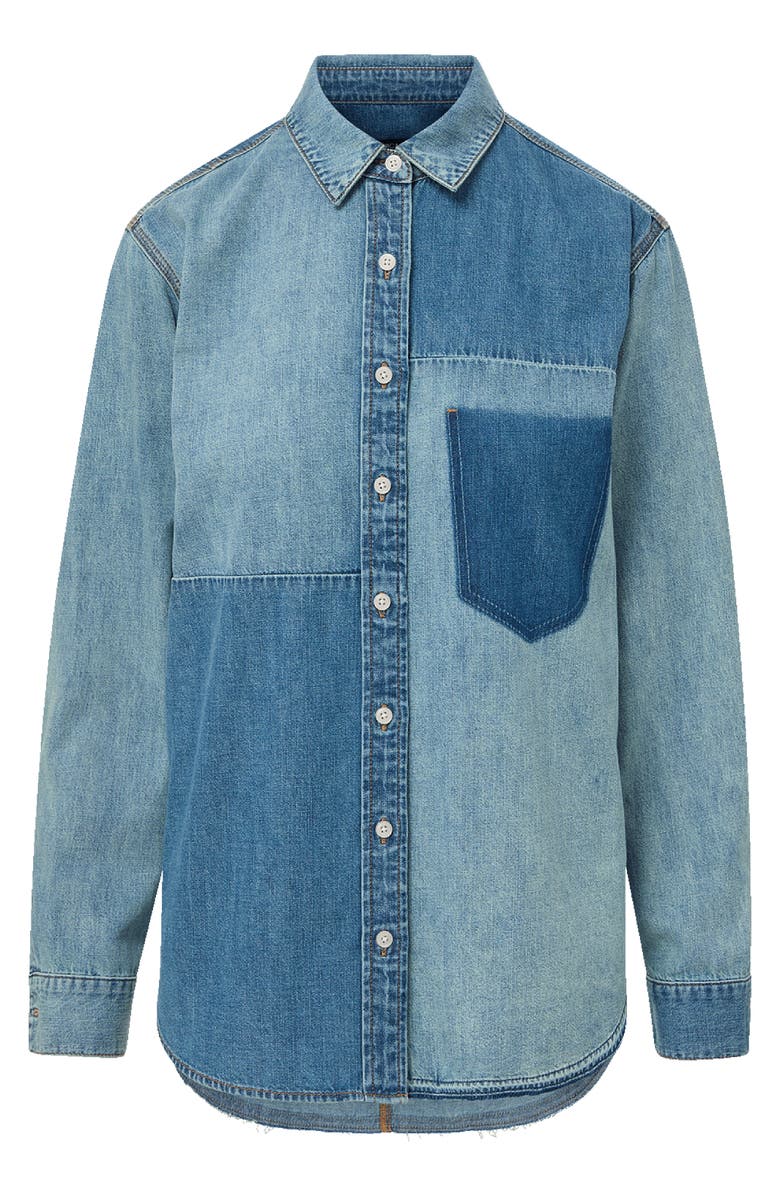 Veronica Beard Dalma Colorblock Denim Button-Up Shirt, Alternate, color, Time Travel