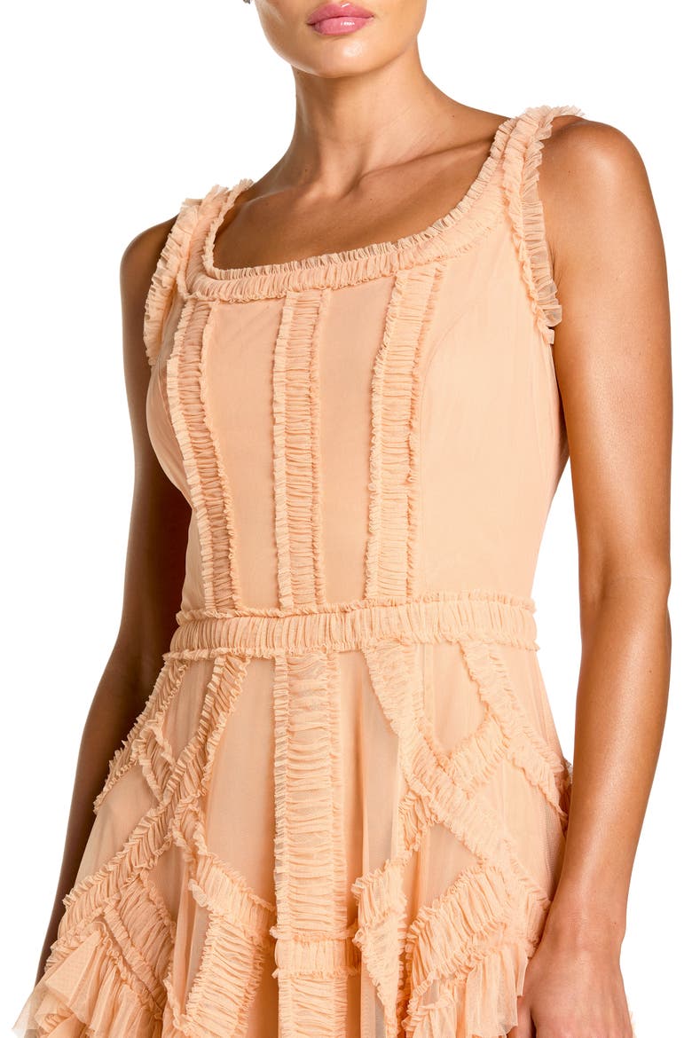 Scoop Neck Sleeveless Mesh Micro Ruffle Midi Dress, Alternate, color, Peach