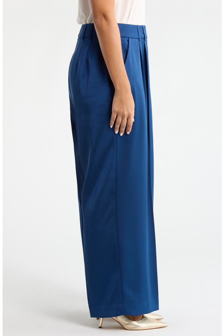 Pleated Satin Wide Leg Pants, Alternate, color, DEEP RIVER