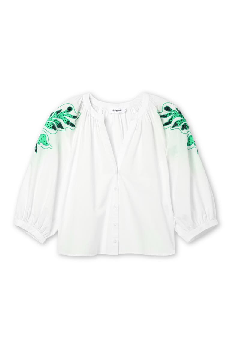 Blus Kitsy Beaded Button-Up Shirt, Alternate, color, WHITE