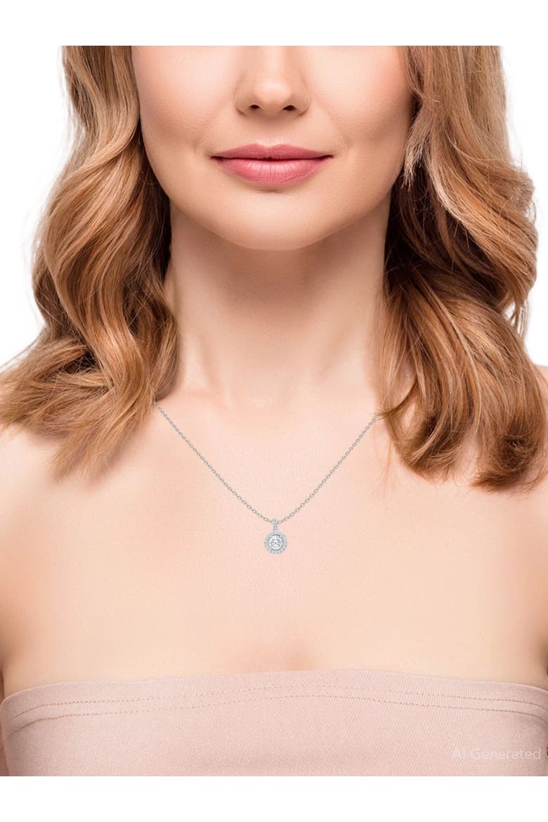 1 1/3Ct TW Round Diamond (1ct center) Halo Pendant Lab Grown Gold Necklace, Alternate, color, 10K White Gold