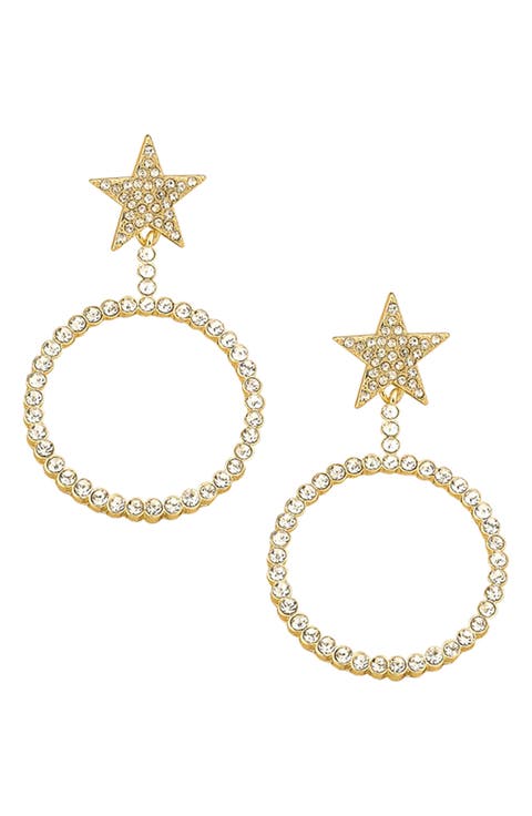 Crystal Circle Star Drop Earrings