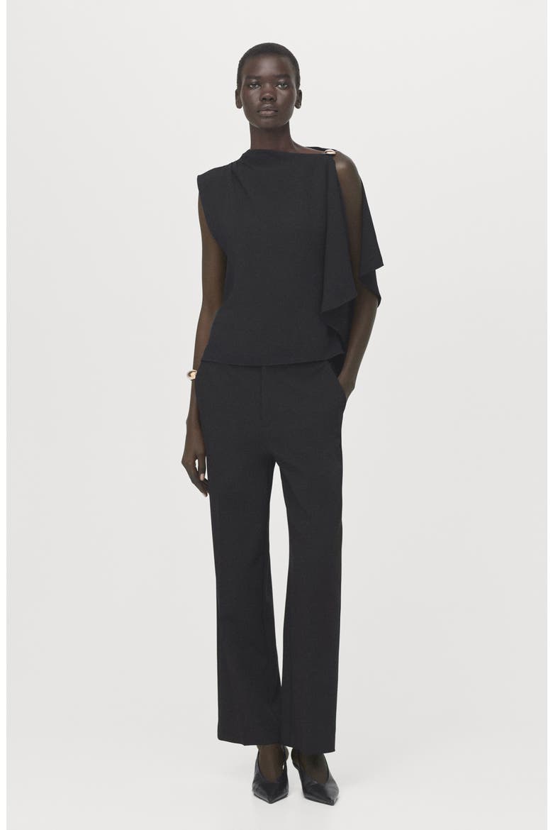Asymmetric Ruffle Top, Alternate, color, BLACK