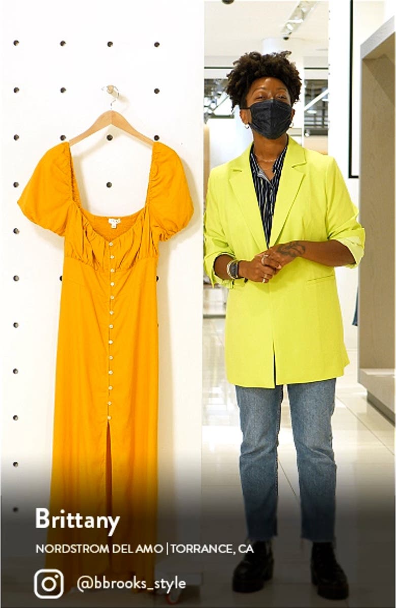 Women's Puff Sleeve Button Midi Dress, sales video thumbnail