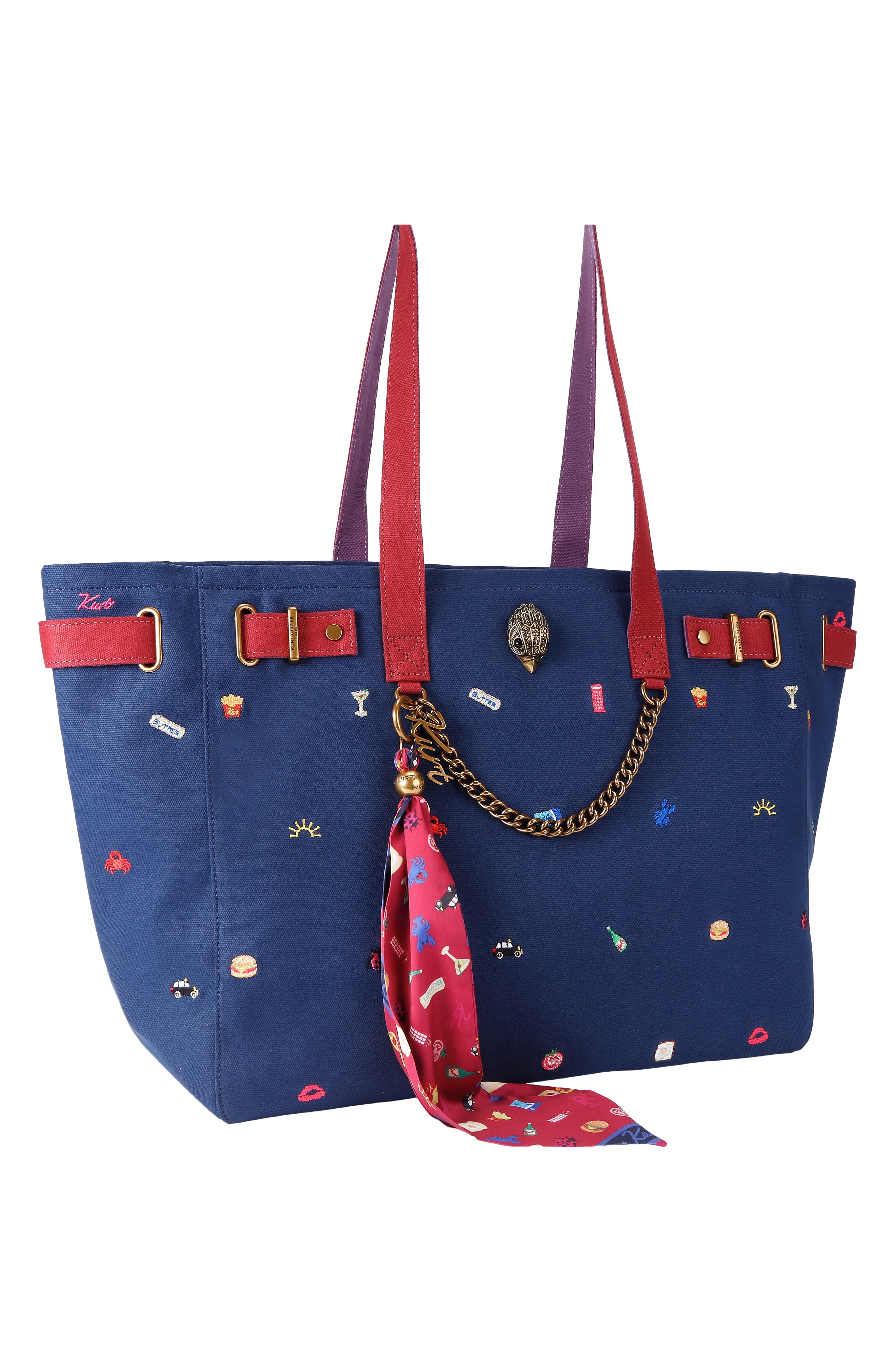 Sloane Embroidered Canvas Shopper Bag, Alternate, color, DARK BLUE