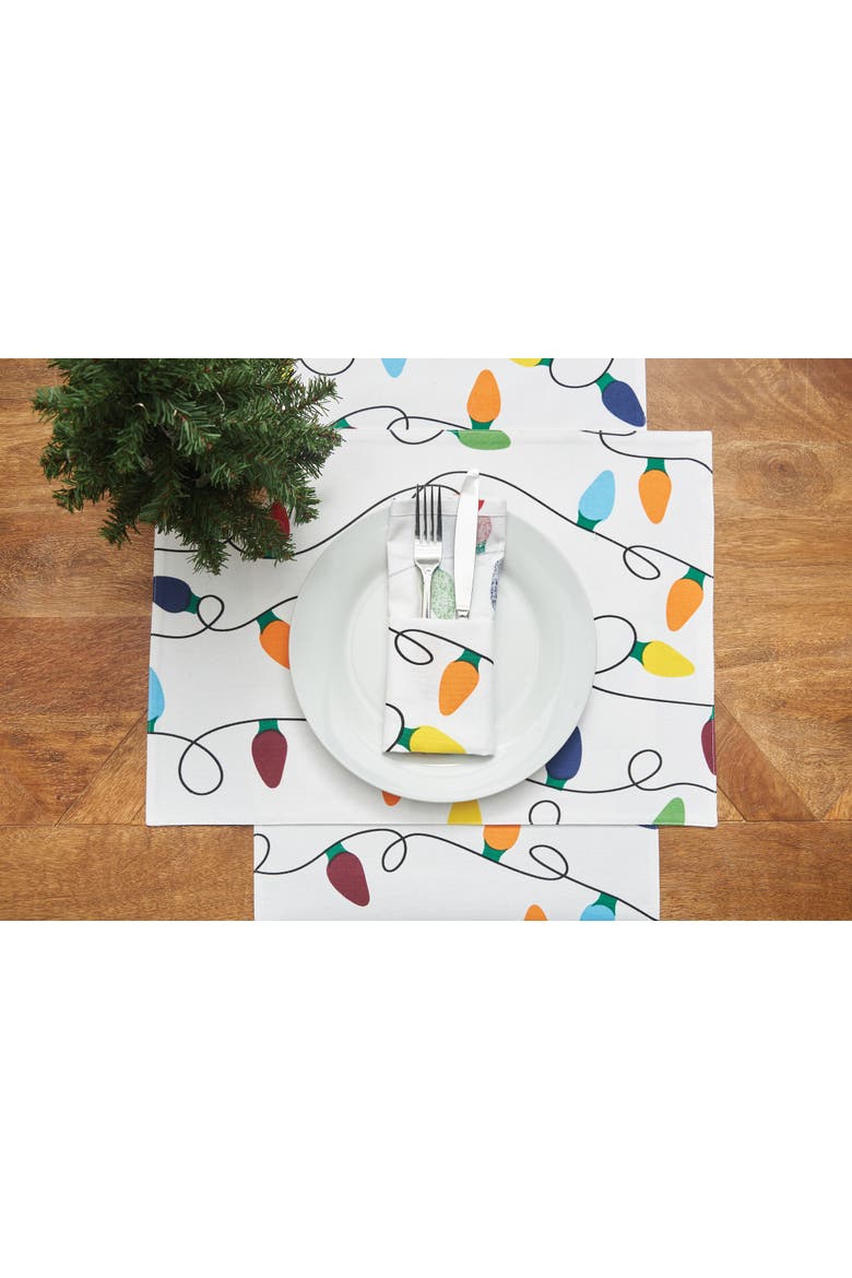 Christmas String Lights Printed 100% Cotton Table Runner 14" x 72", Alternate, color, White