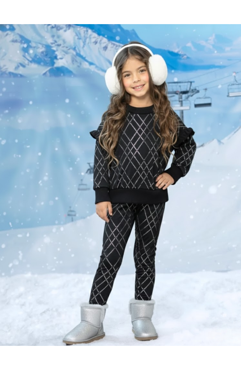 Mia Belle Girls Glam Sequin Ruffle Top and Legging Set, Alternate, color, Black