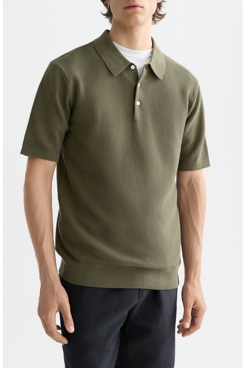 Structured Knit Cotton Polo, Main, color, OLIVE NIGHT