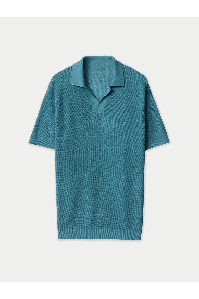 Open Collar Cashmere Silk Polo Shirt, Main, color, mineral green