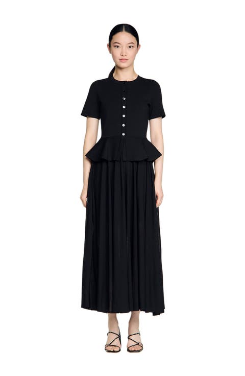 Knit maxi dress with peplum