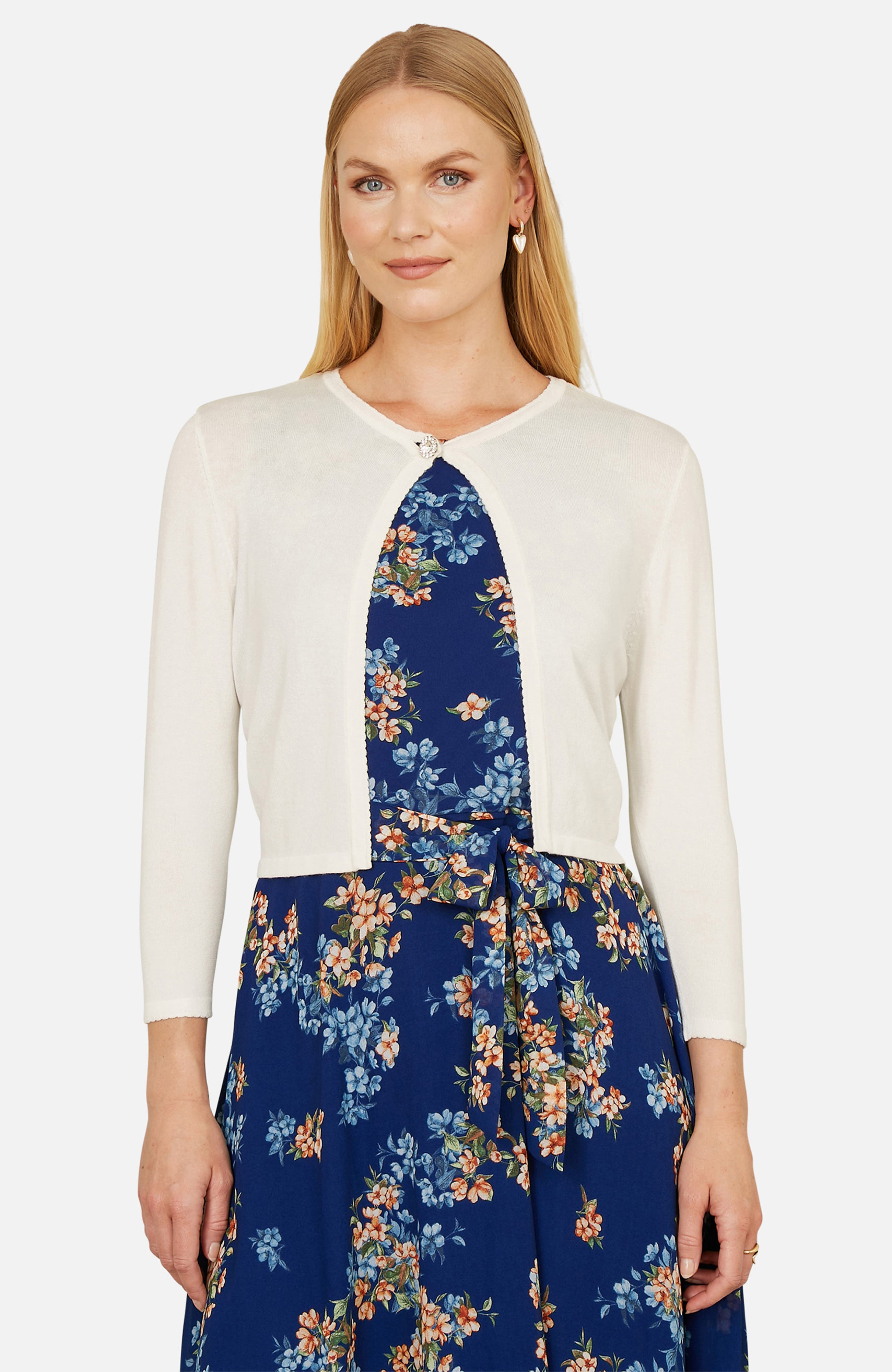 Diamante Button Cropped Cardigan