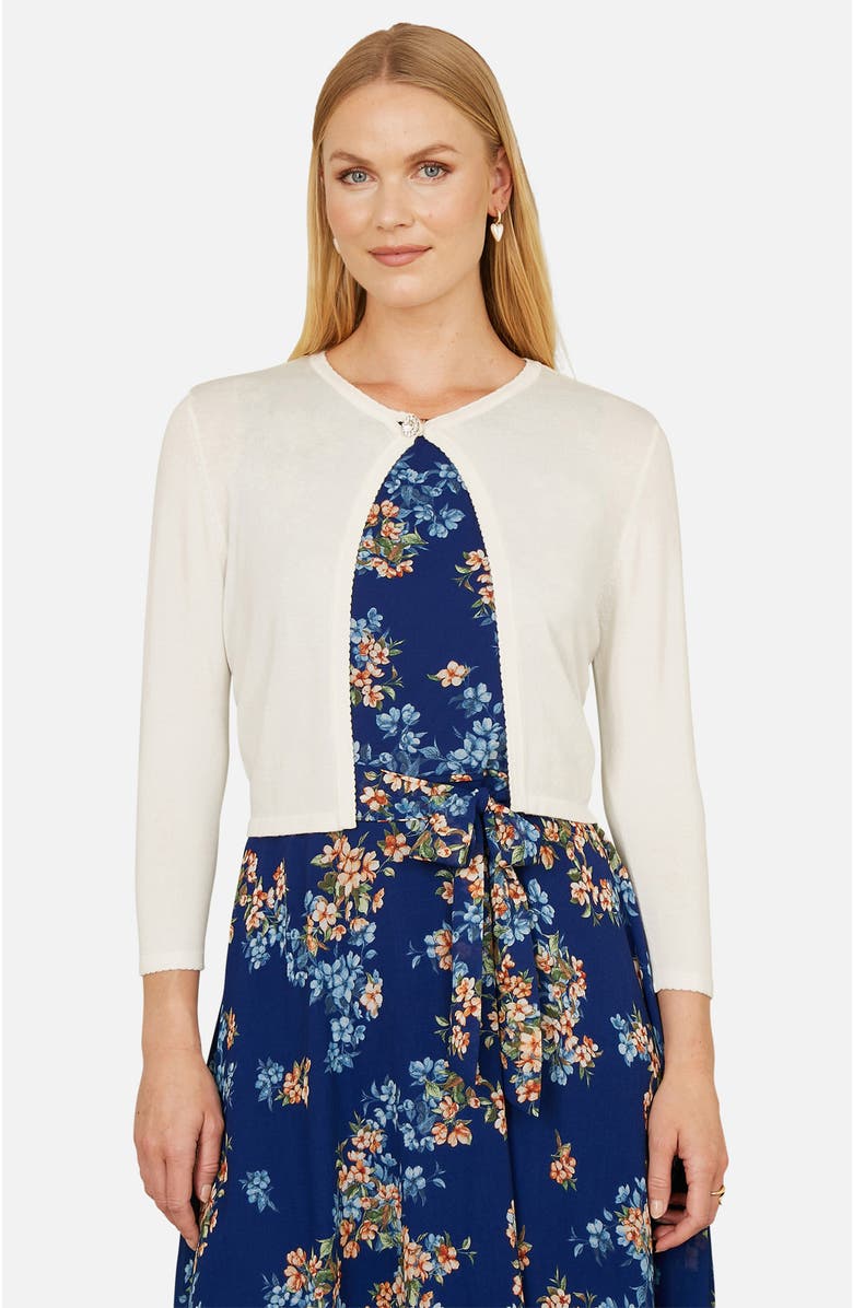 Yumi Diamante Button Cropped Cardigan, Main, color, Ivory