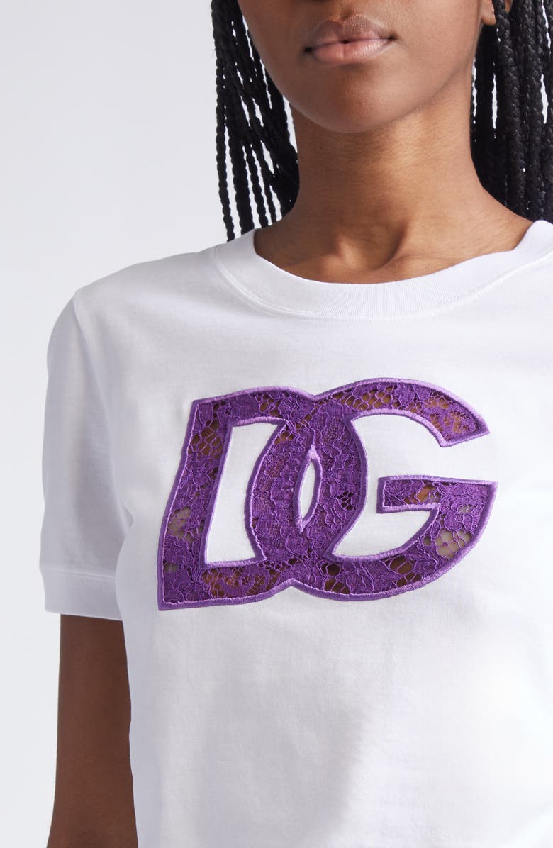 Dolce&Gabbana Lace Inset Jersey Logo T-Shirt, Alternate, color, W0800 Bianco Ottico
