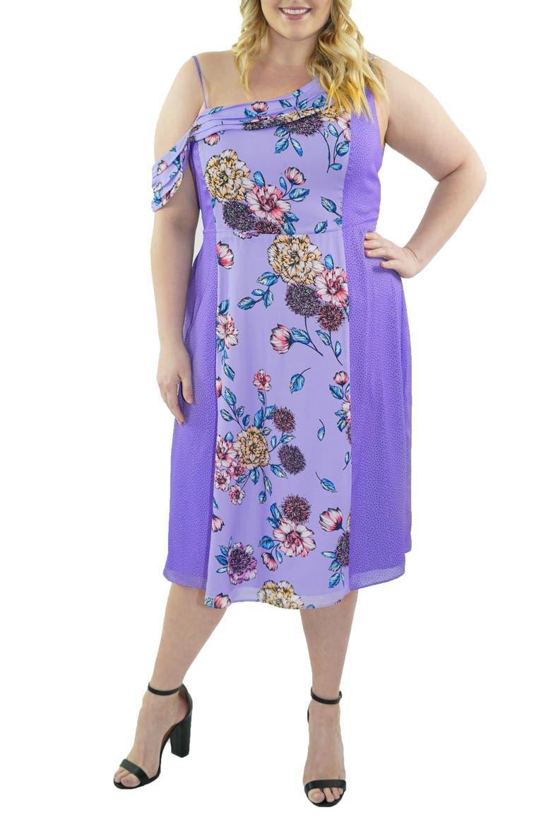 MAREE POUR TOI Off Shoulder Color Block Dress, Main, color, PURPLE