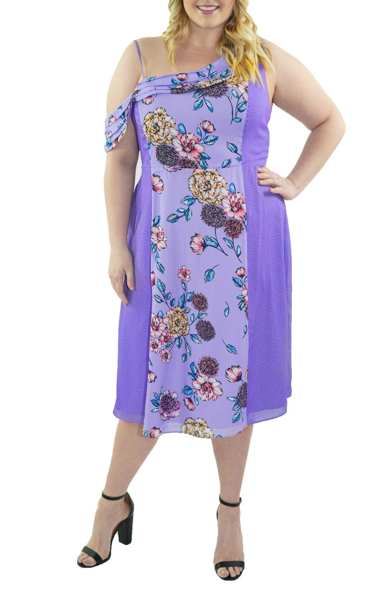 Marée Pour Toi Off Shoulder Color Block Dress, Main, color,