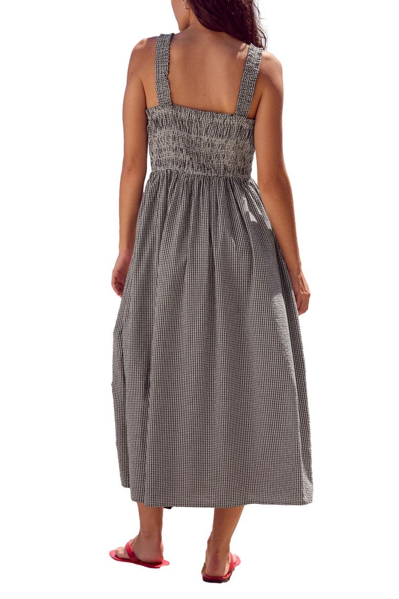 Gingham Smocked Maxi Dress, Alternate, color, BLACK