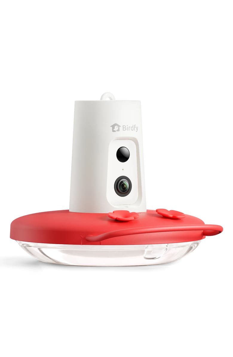 Birdfy Ruby Smart Hummingbird Feeder, Main, color, White/ Red