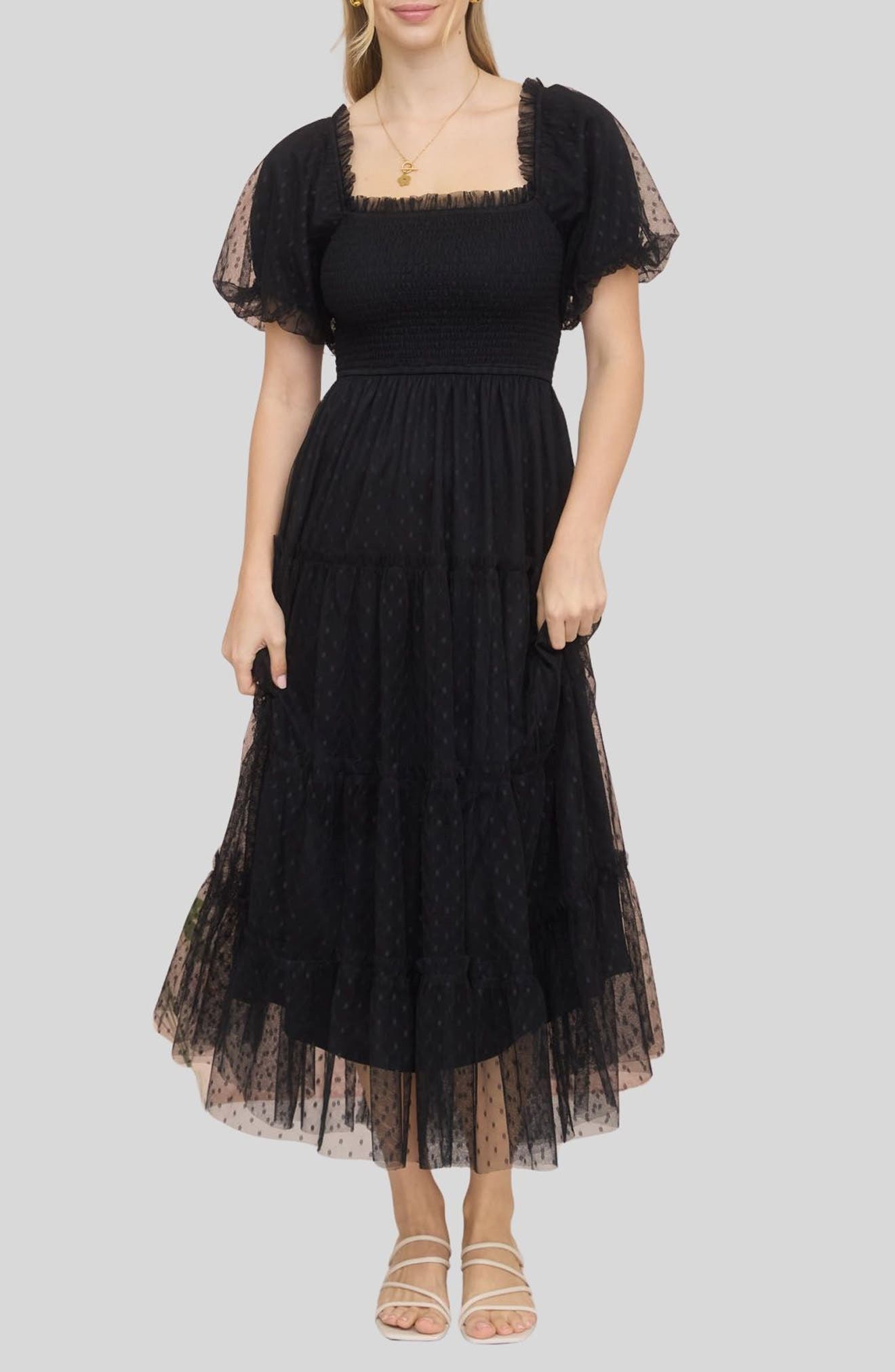 Blu Pepper Puff Sleeve Midi Dress