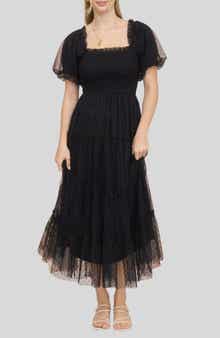 Blu Pepper Puff Sleeve Midi Dress