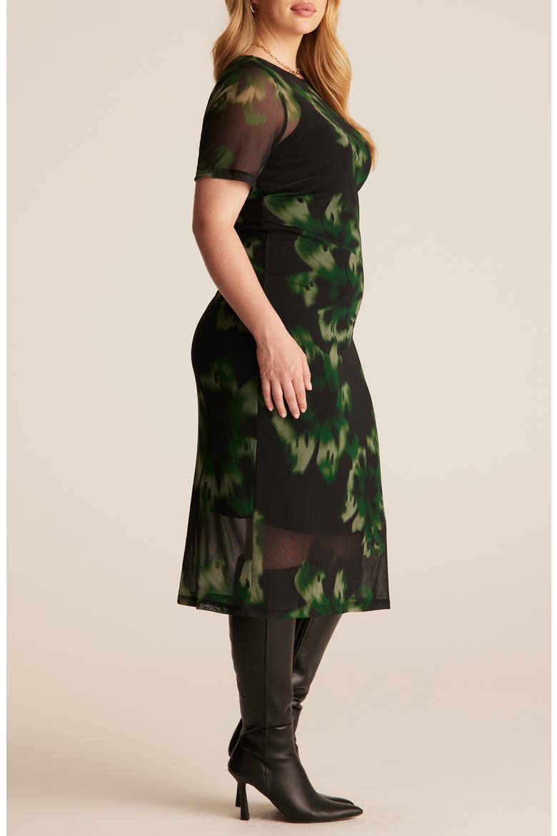 Bouquet Floral Mesh Overlay Dress, Alternate, color, BLACK/ GREEN
